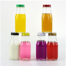 Haonai milk/juice glass bottles,square glass bottle with spray metal lid